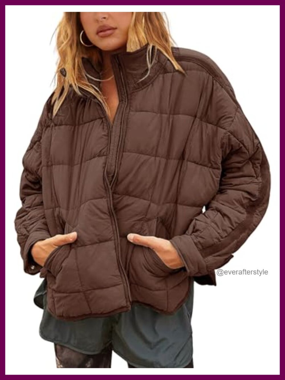 Women's Oversized Quilted Lightweight Puffer Jacket Loose Fit Shacket
